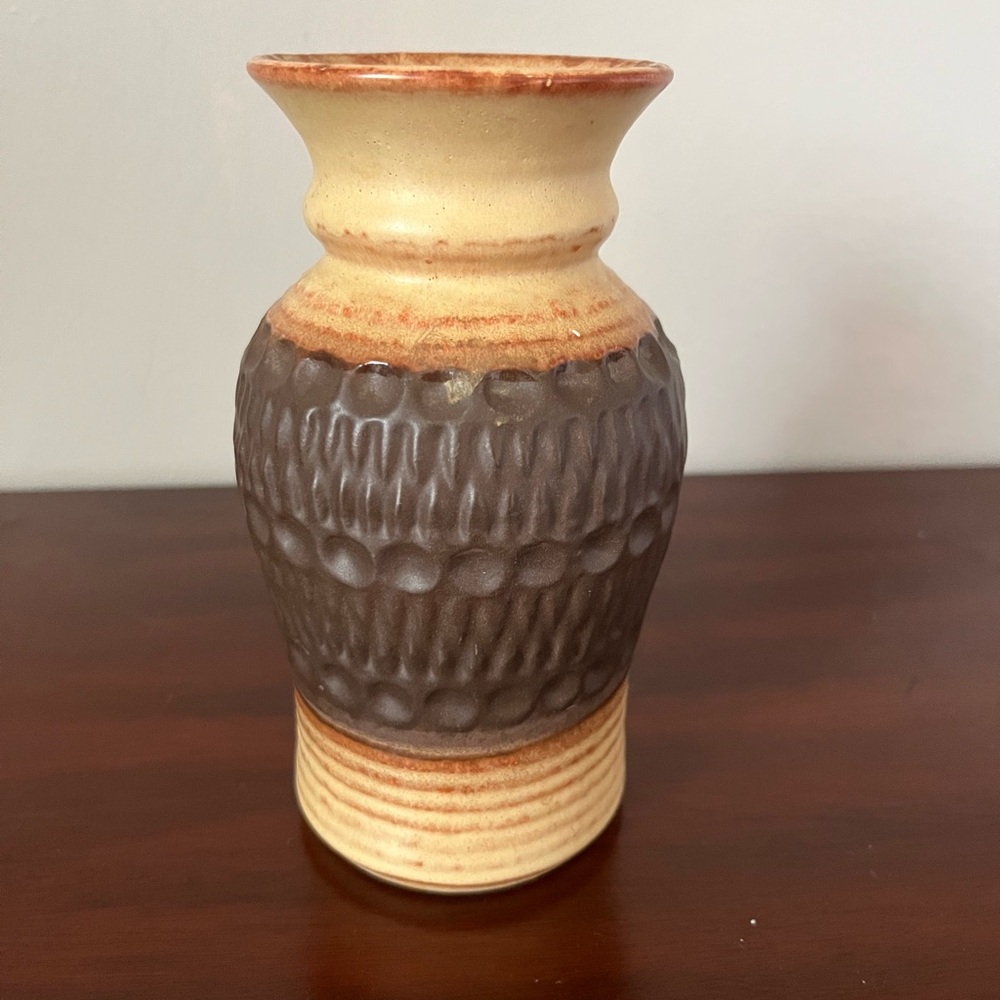 VTG Scheurich W Germany Pottery Vase #76-17 Gorgeous Chocolate, Tan, Cream Color